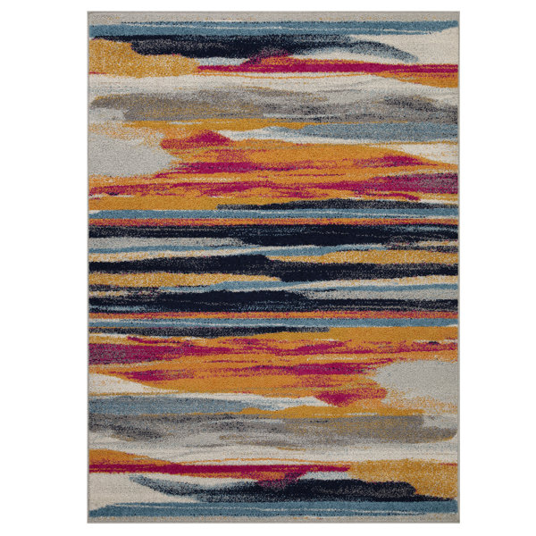 Langley Street Yazmin Abstract Machine Woven Blue/Pink/Orange Area Rug